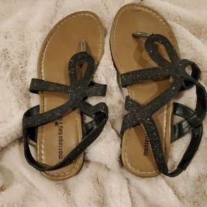 Montego Bay Club flat sandals with black glitter strappy uppers. Size 6.5